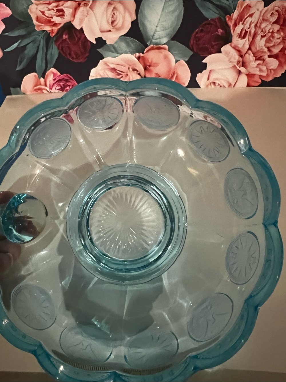 Vintage Fostoria Old Blue Coin Glass Handled Nappy Dish - Picture 5 of 9